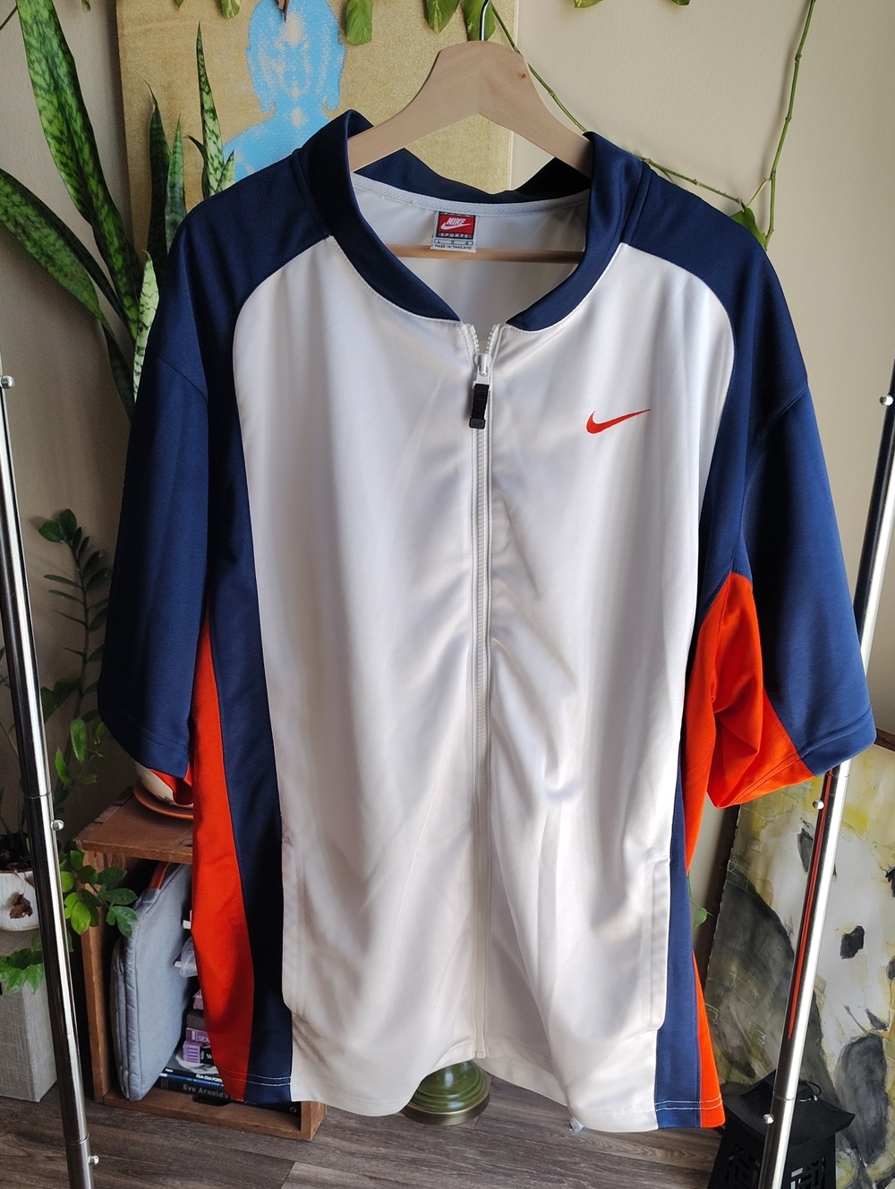 Vintage Nike Team Sports White Navy and Orange Athletic Zip Jacket